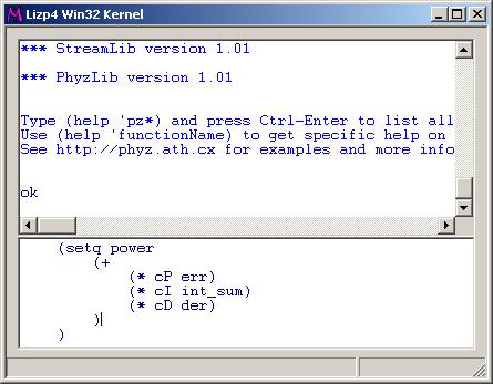 PhyzLizp Phyz Lizp console